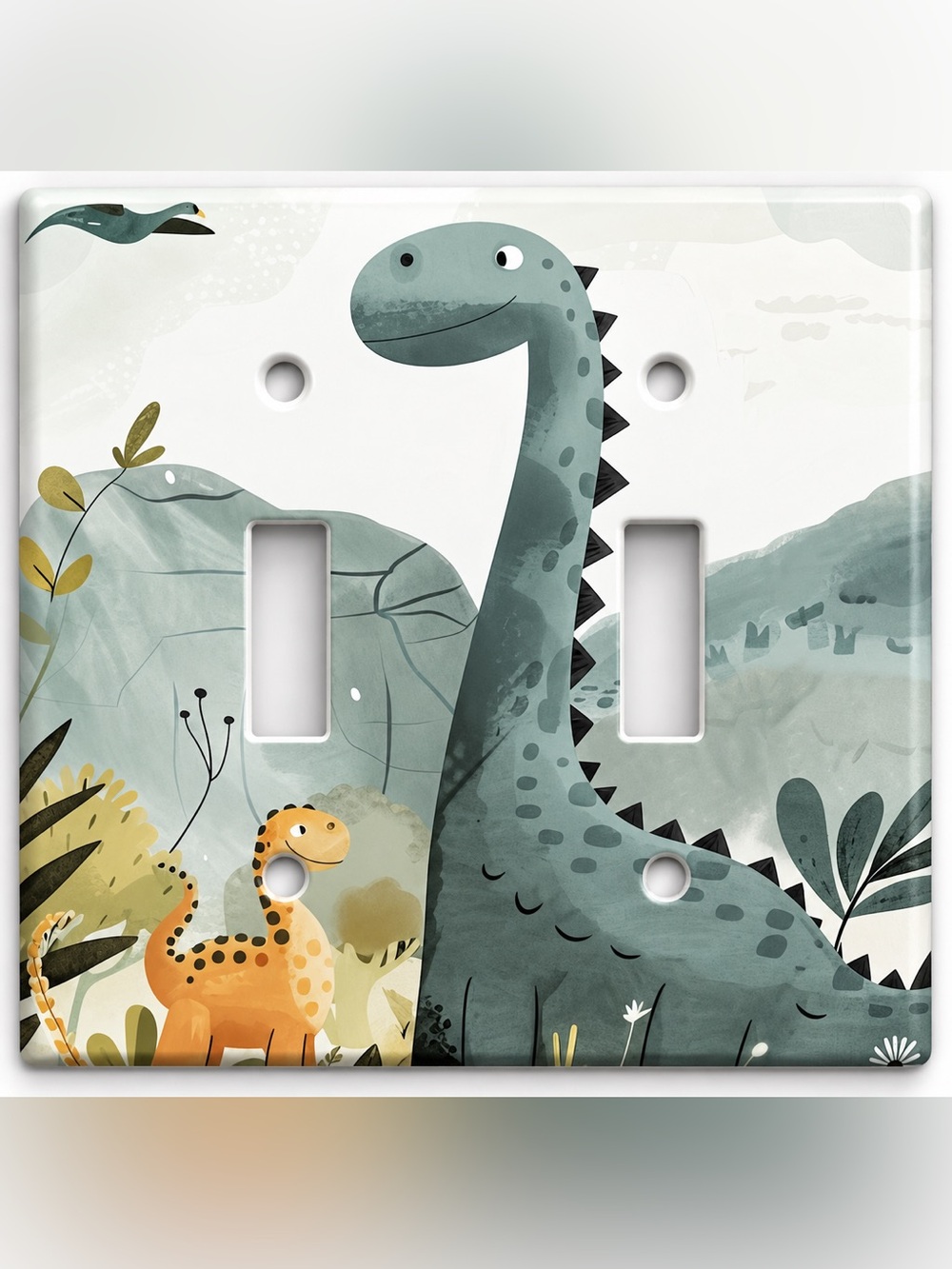 Handmade Cute Dinosaur Nursery Double Toggle Light Switch Cover Plate
